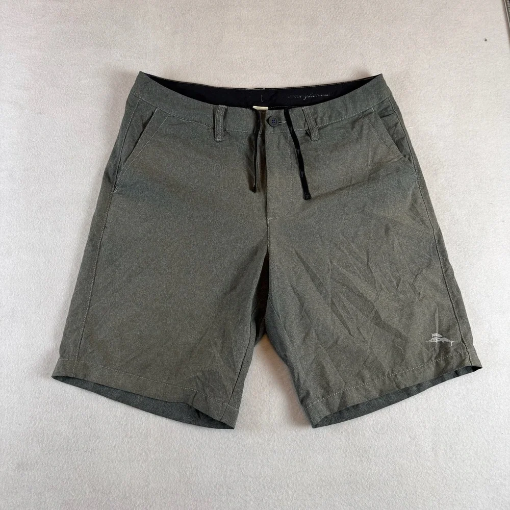 Tommy Bahama Mens Hybrid Shorts Olive Green Heathered Flat Front 33 Waist